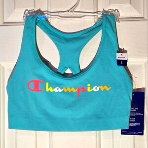 Champion Sports Bra Turquoise Neon Bright Athletic Athleisure Gym Crop Racerback